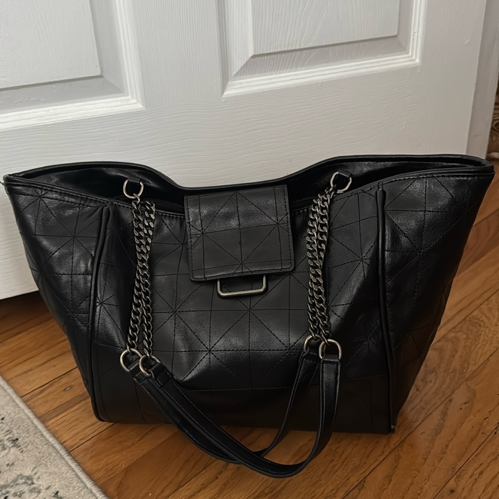 ZARA Quilted-Stitched Tote Handbag with Hardware Straps and Details